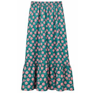 Coquette Boho Maxi Skirt Small Green Pink Flowers Ruffle Cottagecore